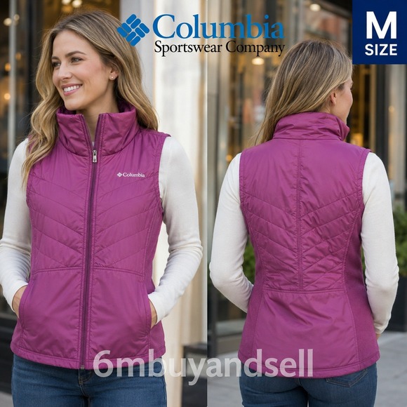Columbia Jackets & Blazers - Columbia Womens Purple Quilted Puffer Vest Fleece Side Panels AK1147 Size M